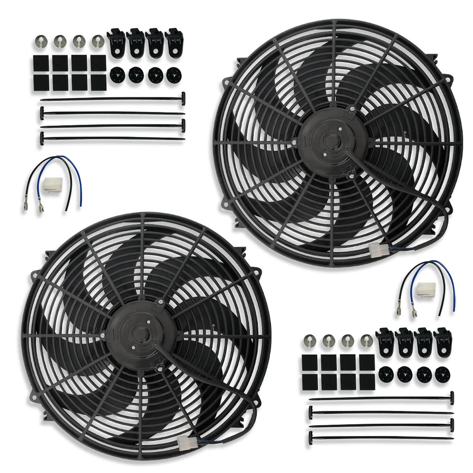 Универсальный электрический вентилятор охлаждения радиатора 16 дюймов с широким изогнутым лезвием 3000 куб. футов/мин GM 2 шт. - Изображение 2 из 4