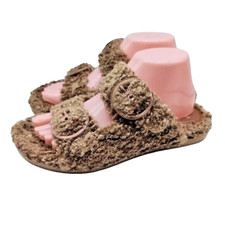 NEW EVANS WIDE FIT Fluffy Slide taupe Size 8 EEE UK 6 SOFT COMFORT