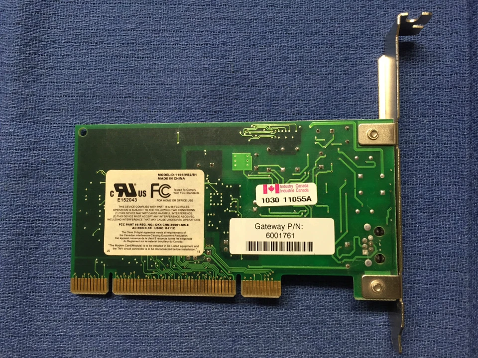 Gateway 6001761 56K Internal Fax/Modem PCI 17510 D-1156IVB2/B1 - Image 2 of 3