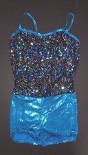 NWOT Dance Sequin Foil spandex Shorty Unitard Turquoise Ladies size Small