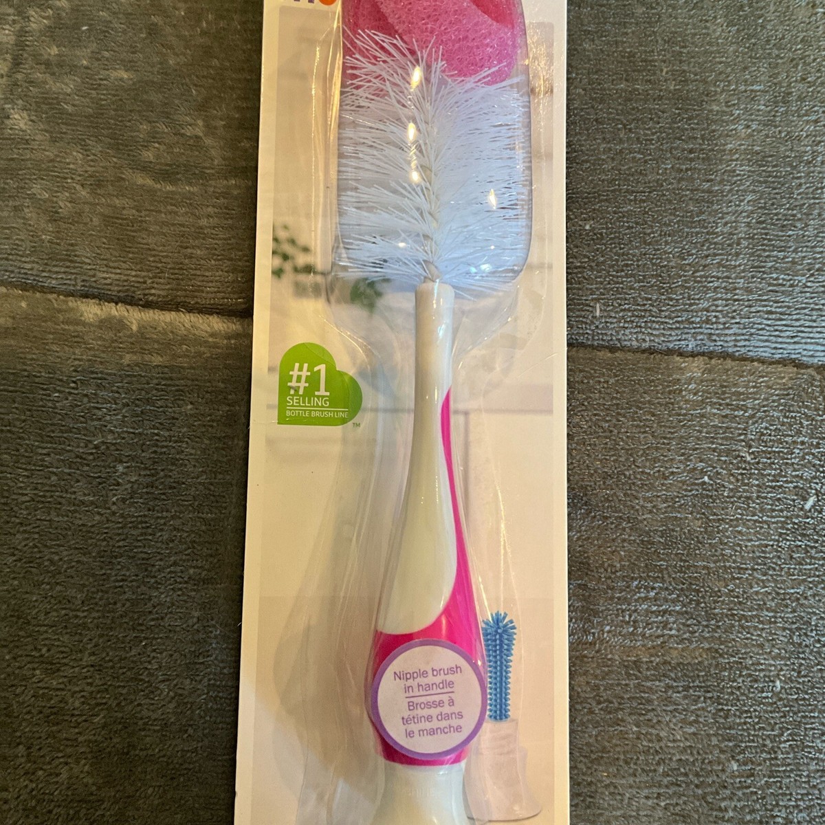 Munchkin Sponge Bottle Blue Green For Baby Bottles w/ Suction Cup &Nipple  Brush