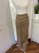 Pretty Little Thing Size 14 Maxi Pencil Linen Skirt Beige Gathered Ruched Sash