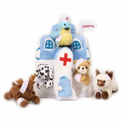 Плюшевый домик-больница для животных и 5 животных - Медведь Далматинец Кошка Птица Лось 6790₽