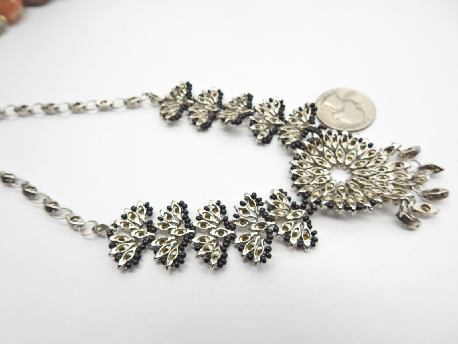 Black Beaded Clear Rhinestone Statement Necklace … - image 5