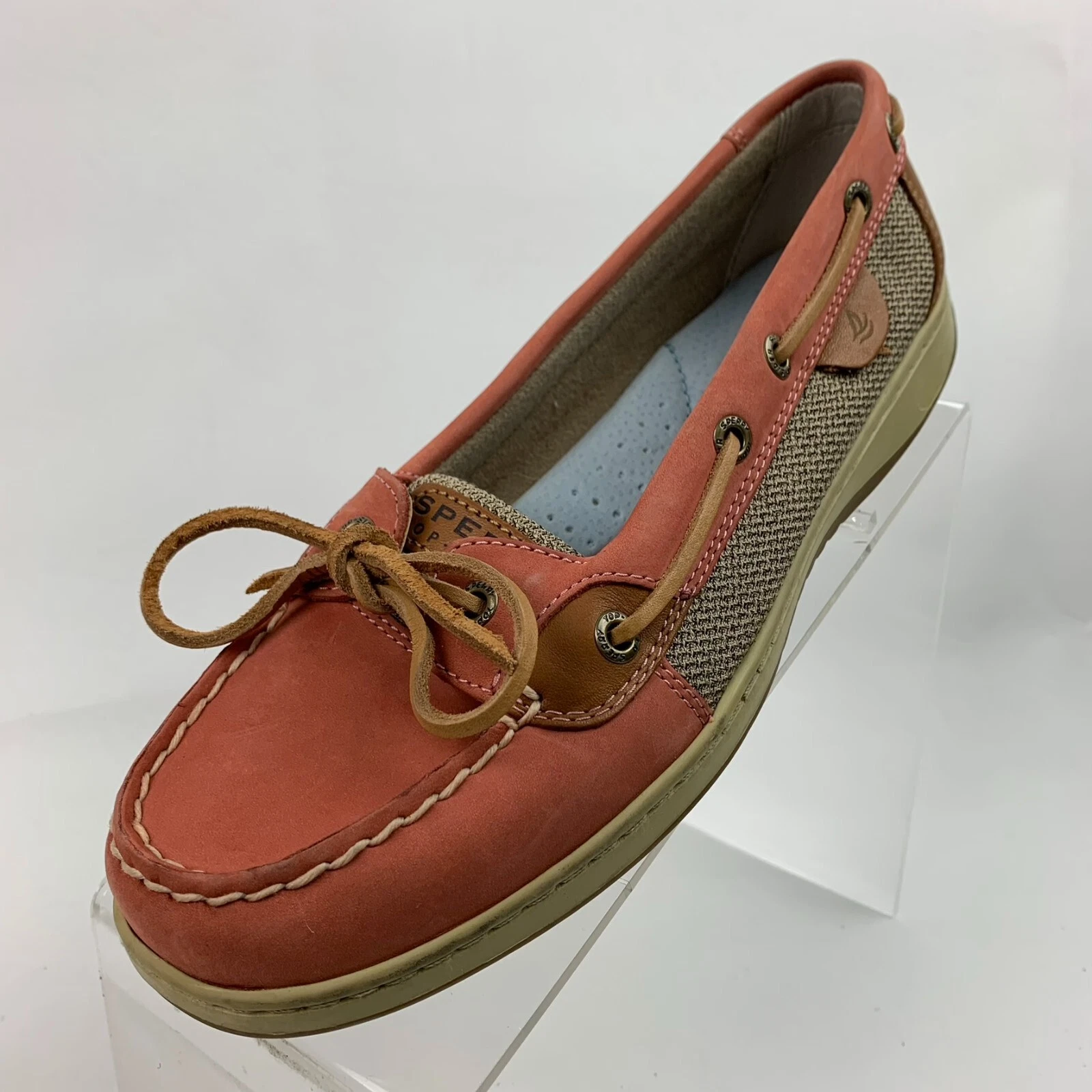 Sperry Top-Sider Boat Coral/Tan Leather Moc Round Toe Lace Up Shoes Size 8.5M