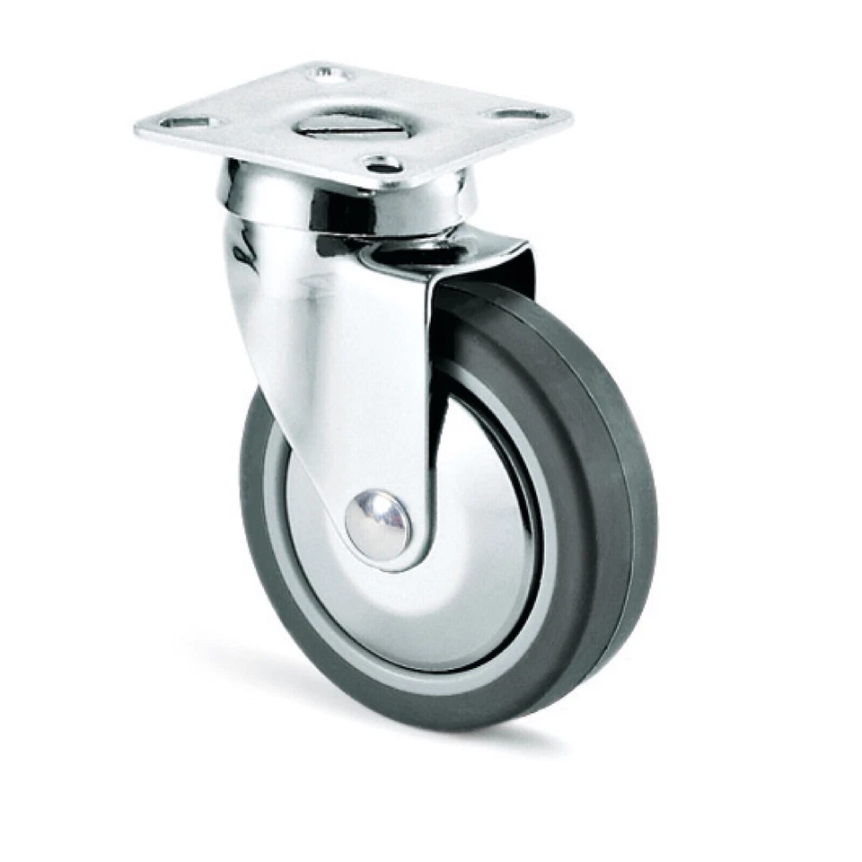 RUOTA GOMMA GRIGIA CARRELLO PERNO FILETTATO PIASTRA GIREVOLE FISSA FRENO ARREDO - Immagine 3 di 4