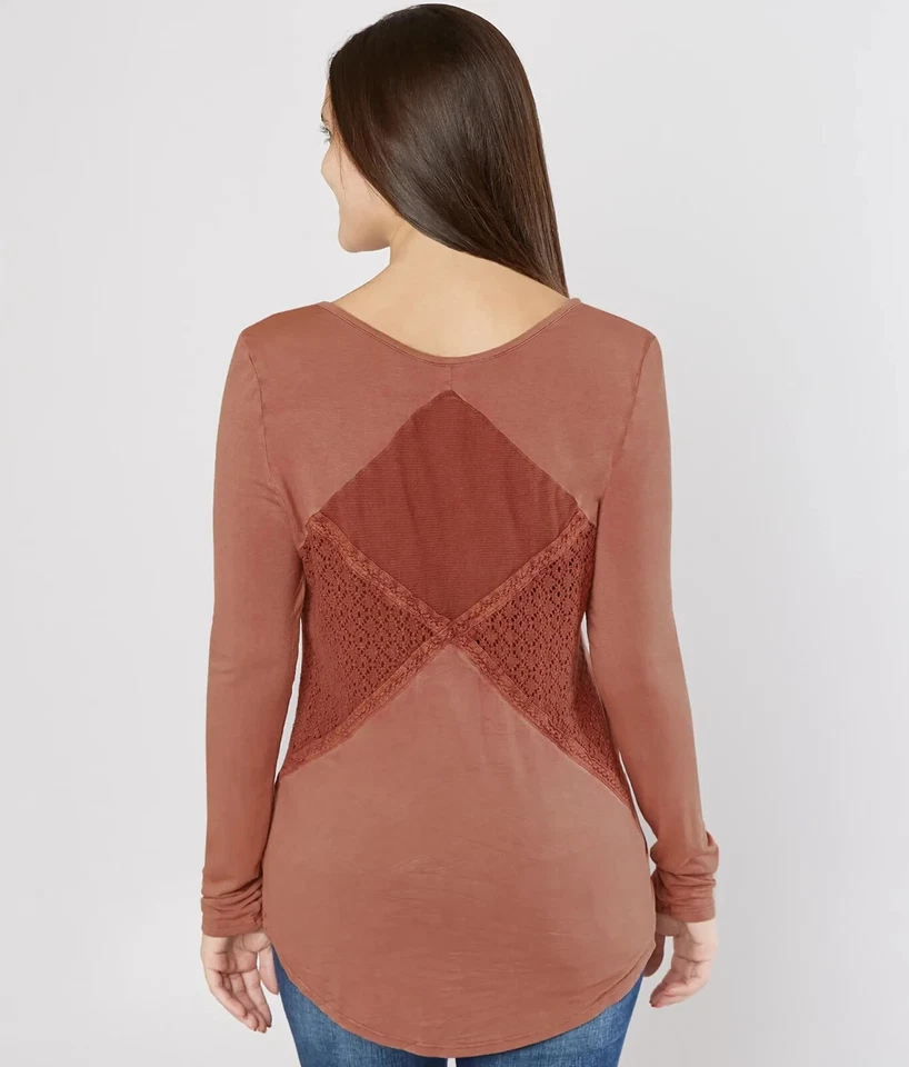 Blusa Feminina Affliction Manga Longa Vintage Amberelle com Cadarço Spice Lava Wash M-XL - Imagem 2 de 2