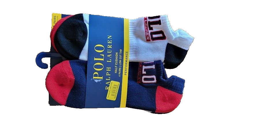 PONY Polo Ralph Lauren Calze Uomo Atletiche No Show 6 Pz Mezzo Cuscino Taglio Basso Tab #69