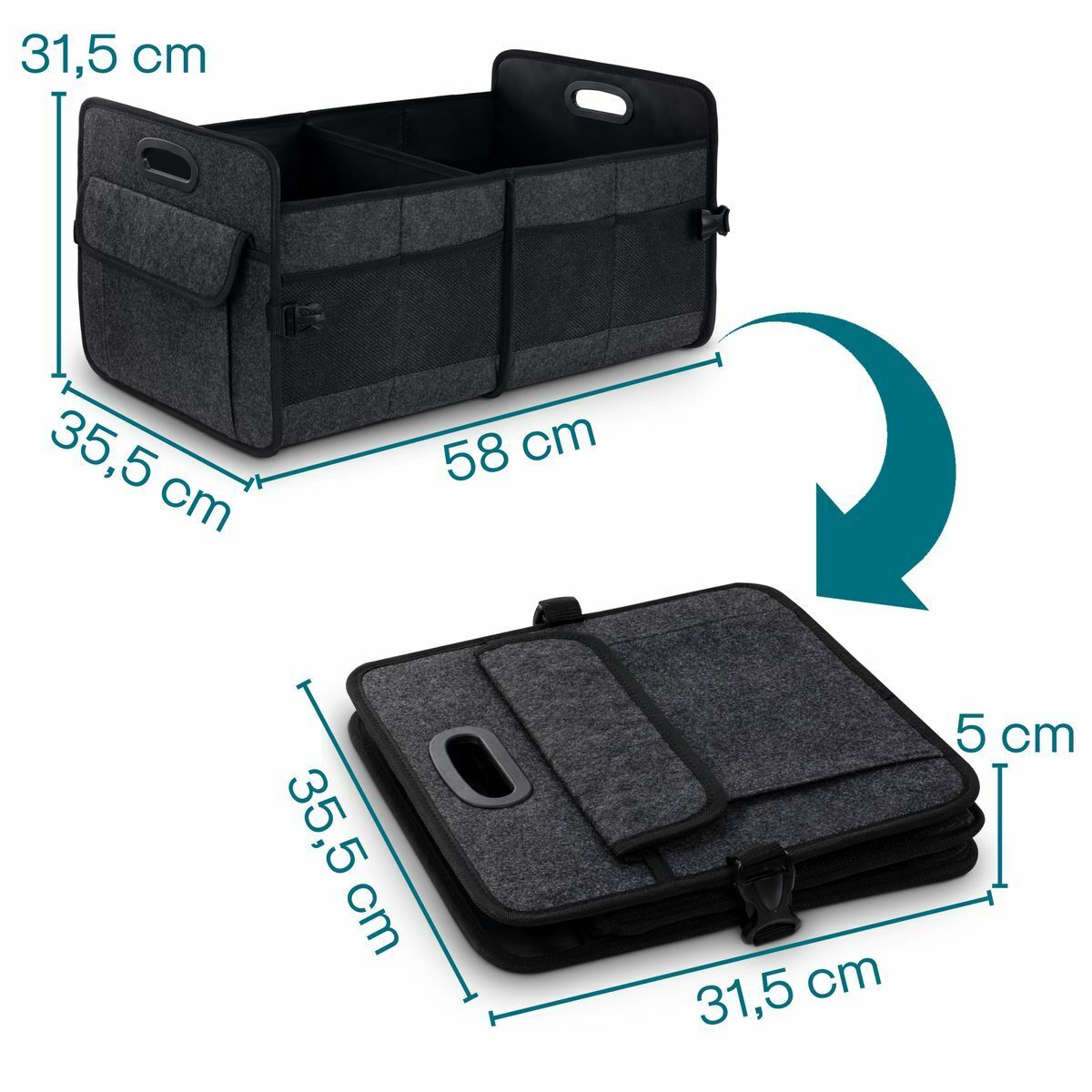 Kofferraumtasche Auto Organizer Kofferraum Aufbewahrungsbox Klett Tasche schwarz