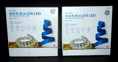 (2) GE StayBright 19.6ft 216 LED Motion Tape Light Bright White 8-in-1 Functions