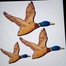 3 FLYING DUCKS 2D rustic Vintage Wooden WALL HANGING Decor see Pics Sweet Items