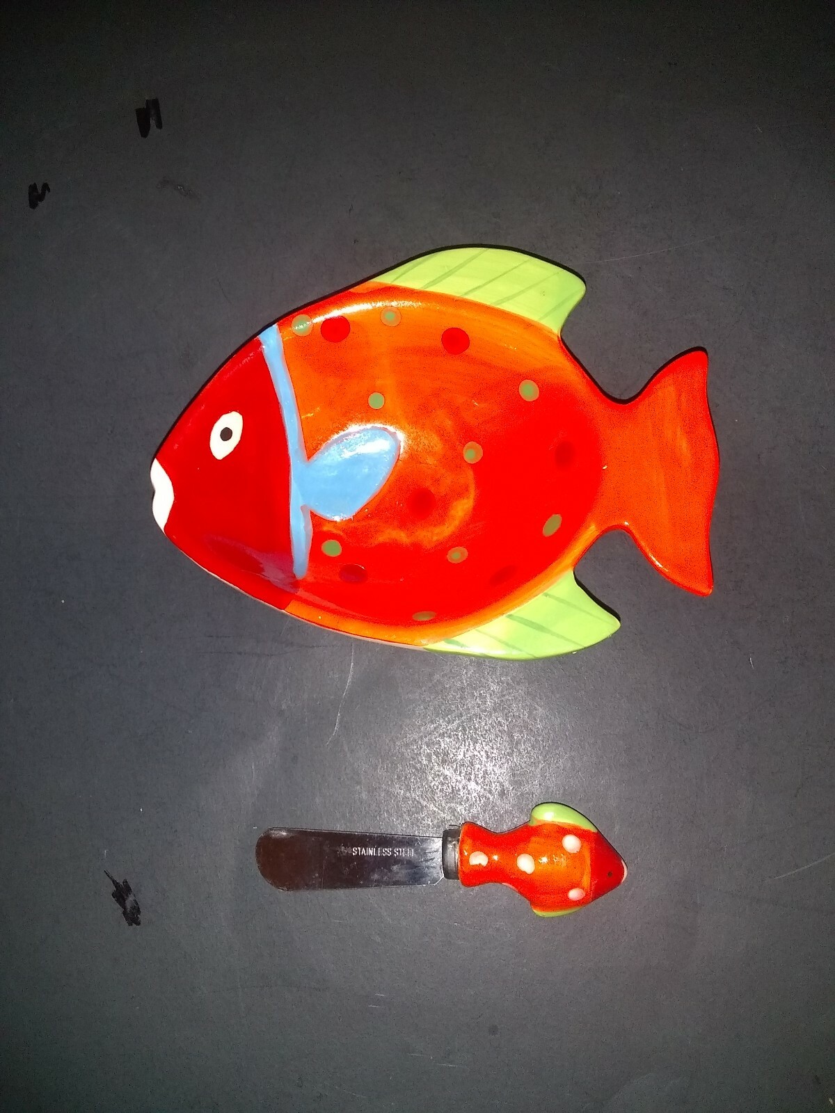 Old Time Pottery Inc Fish Dipper Bowl & Knife Set4A eBay