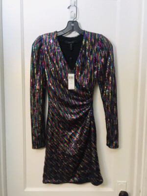 BCBG MAX AZRIA SEQUINED MULTI LONG SLEEVE SHEATH DRESS NWT SIZE XXS $298.00