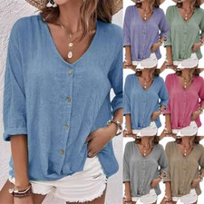 Summer Womens V-Neck Baggy Tops Ladies 3/4 Sleeve T-Shirts Blouse Plus Size US  