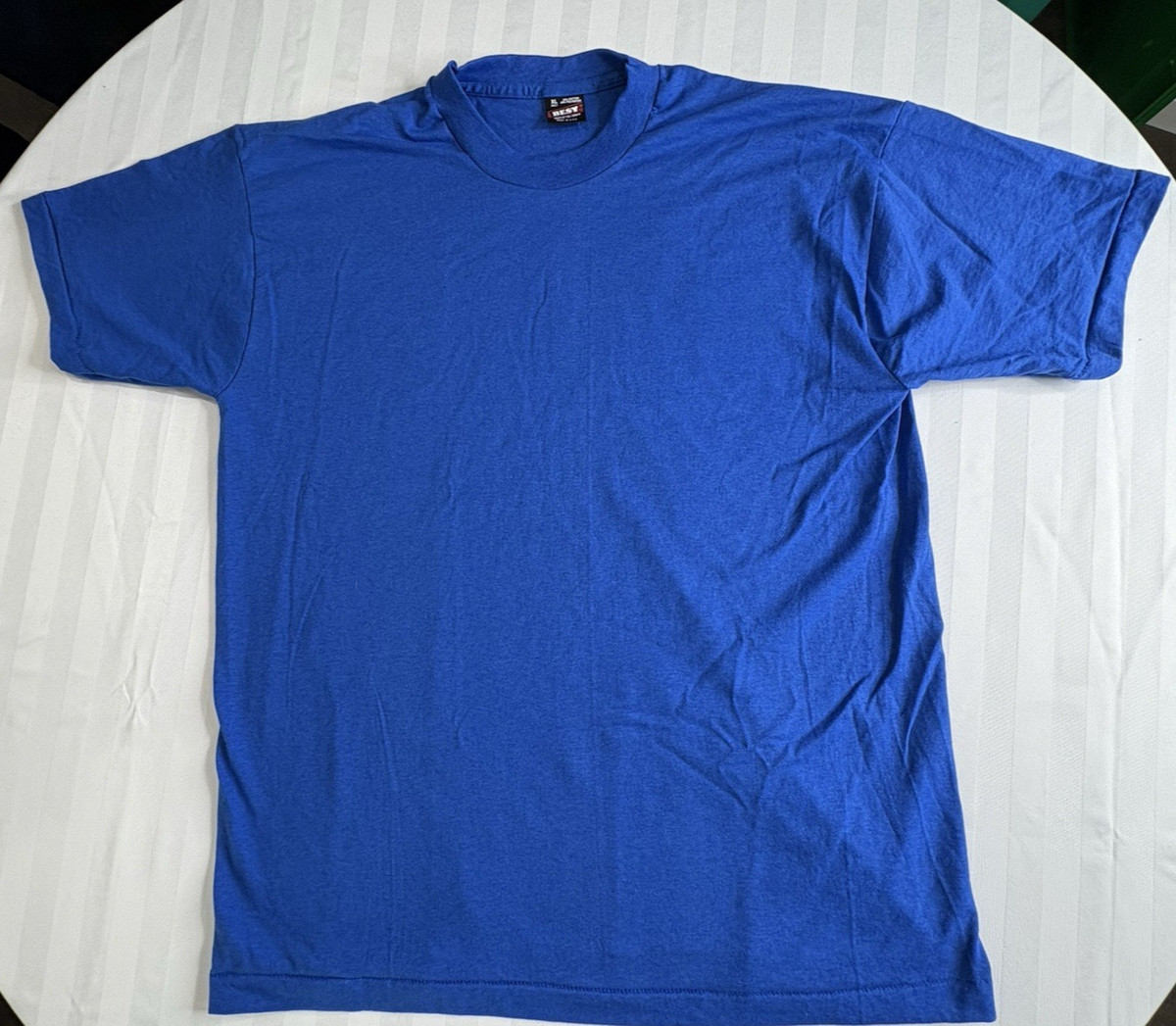 Vtg 80s 90s Fruit Of The Loom Best Blank T Shirt Adult XL Blue USA Made Mens View 4