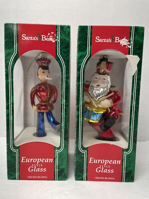2) Santa's Best European Style Hand Blown Glass Christmas Ornament New In Box