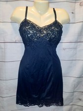 VTG 80's Penney's Adonna 34 Black Full Slip Lace Bust Trim Nylon Altered 30B/28"