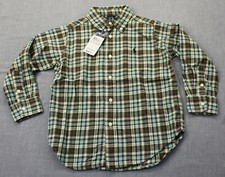 Ralph Lauren Polo Boys Brown  Blue Plaid Checker w Pony LS Button Shirt NWT 4