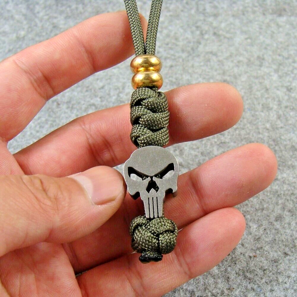 550 Cordón de cuchillo Paracord con cuentas de titanio y latón/cuentas de cordón de calavera Foto 4 de 4