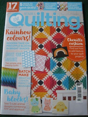 PATCHWORK & QUILTING MAGAZINE 95 2021 RAINBOW COLOURS CHENILLE CUSHION STRIP PIE