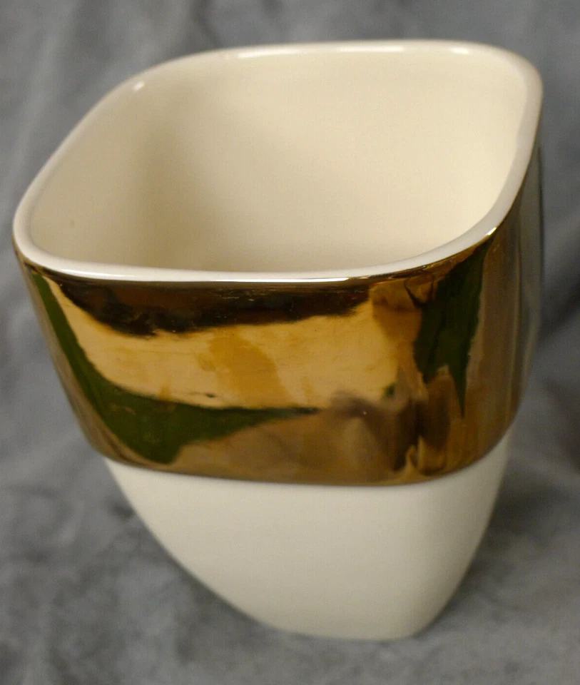 Übertopf Blumentopf Vase MAJOLI LINE elfenbein Rand breit goldfarben 15x11x11 cm - Bild 2 von 4