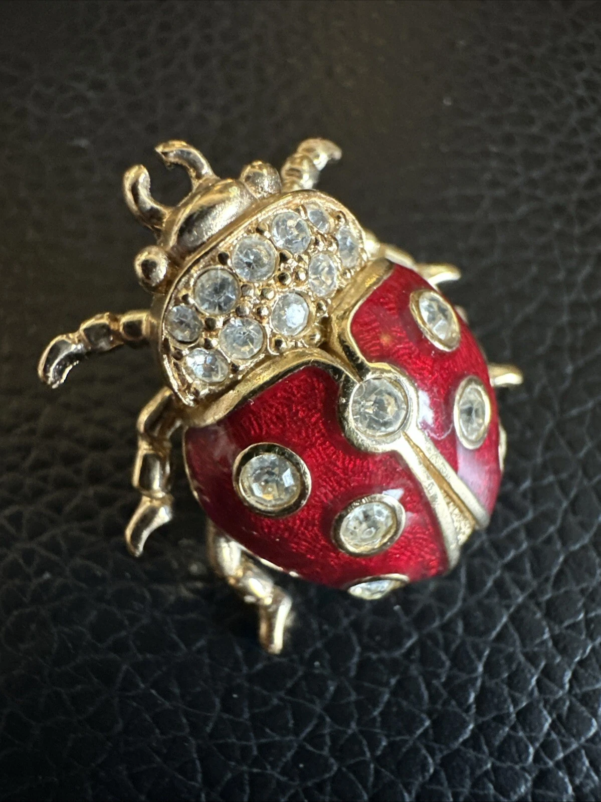 AUTH Christian Dior broche strass bijou cristal rouge plaqué or 1768