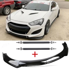 For Hyundai Genesis Front Bumper Lip Spoiler Splitter Body Kit Strut Rods Black