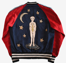 GUCCI DIY ZODIAC-Embroidered Satin Unisex VARSITY BOMBER Jacket EU-46