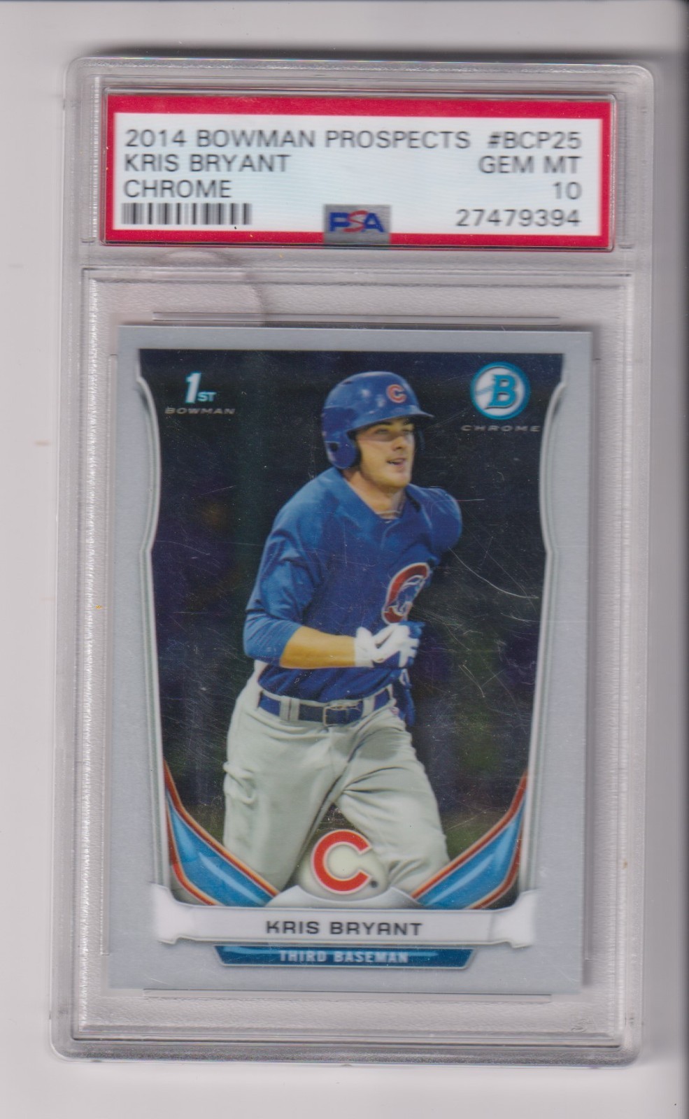2014 BOWMAN CHROME PROSPECTS #BCP25 KRIS BRYANT RC WITH PSA 10 GRADE - CUBS
