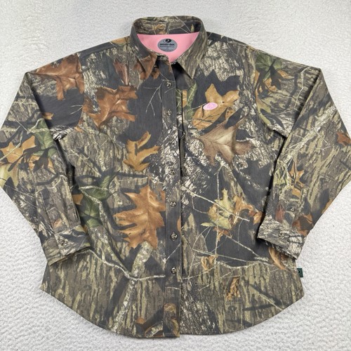 Mossy Oak Break Up Shirt Women’s L Camo Button Front L/S Zip Pocket Hunting - Picture 2 of 10