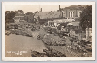 Richmond River Castle Cafe Open Air Kino Schild Surrey ca. 1920er RPPC Postkarte