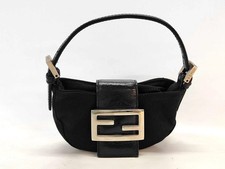 FENDI Mamma Baguette Mini Croissant Borsa a Mano Tela Nera Fibbia FF