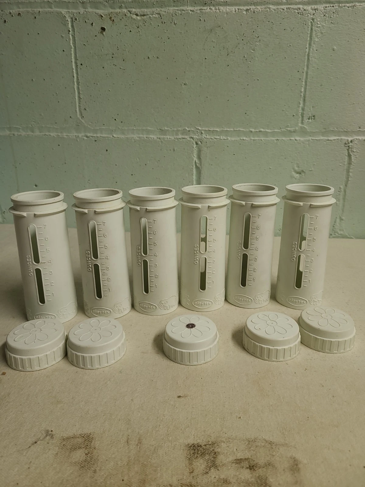 Lot Of 6 Vintage Playtex Animal Baby Bottles W/ 5 Caps& 8 Drop In Bags For Parts