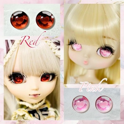 Eye chips 2 sets Pullip cabochon heart red pink