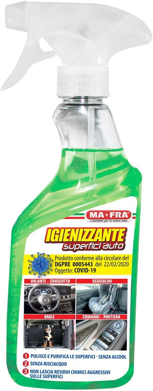 MAFRA Pulitore Interni Auto Igienizzante | Stop Batteri e Cattivi Odori