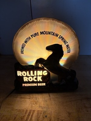 Vintage Rolling Rock Premium Beer Colorful Horse RARE Lighted Beer Sign Latrobe
