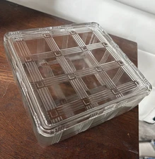 VTG HAZEL-ATLAS Square Refrigerator Box Dish w/ Lid CRISSCROSS Collection 8.5"