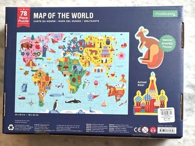 Fun Jigsaw World Map Mudpuppy 78 Piece Puzzle COMPLETE & In Box 3+ Yrs