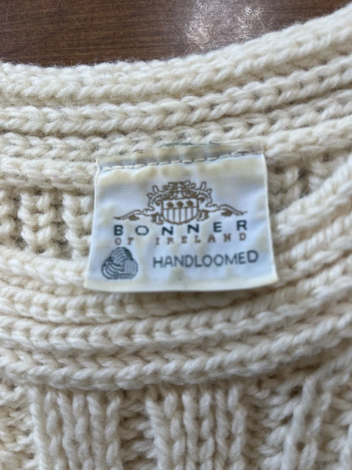 Suéter De Colección Bonner Ireland Telar a Mano Crema Pescador Lana XL Para Hombre Pesado Cálido Foto 2 de 4