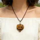 Natural Tiger's Eye Jasper Tiger Head Statue Pendant Necklace
