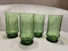 ANCHOR HOCKING VTG RAINFLOWER TUMBLER IN AVACADO, SET 4