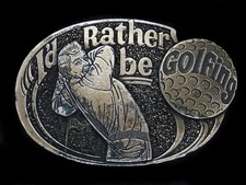 UB15118 VINTAGE 1984  I'D RATHER BE GOLFING  FUNNY BRASSTONE BELT BUCKLE