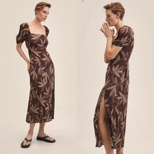 NWT mango leaf print midi dress square neck womens size L