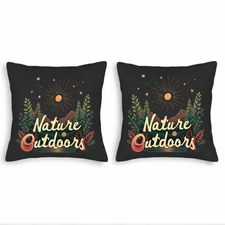 Nature-Themed Decorative Throw Pillow Covers 18x18in Set of 2 - Sun Stars&Forest