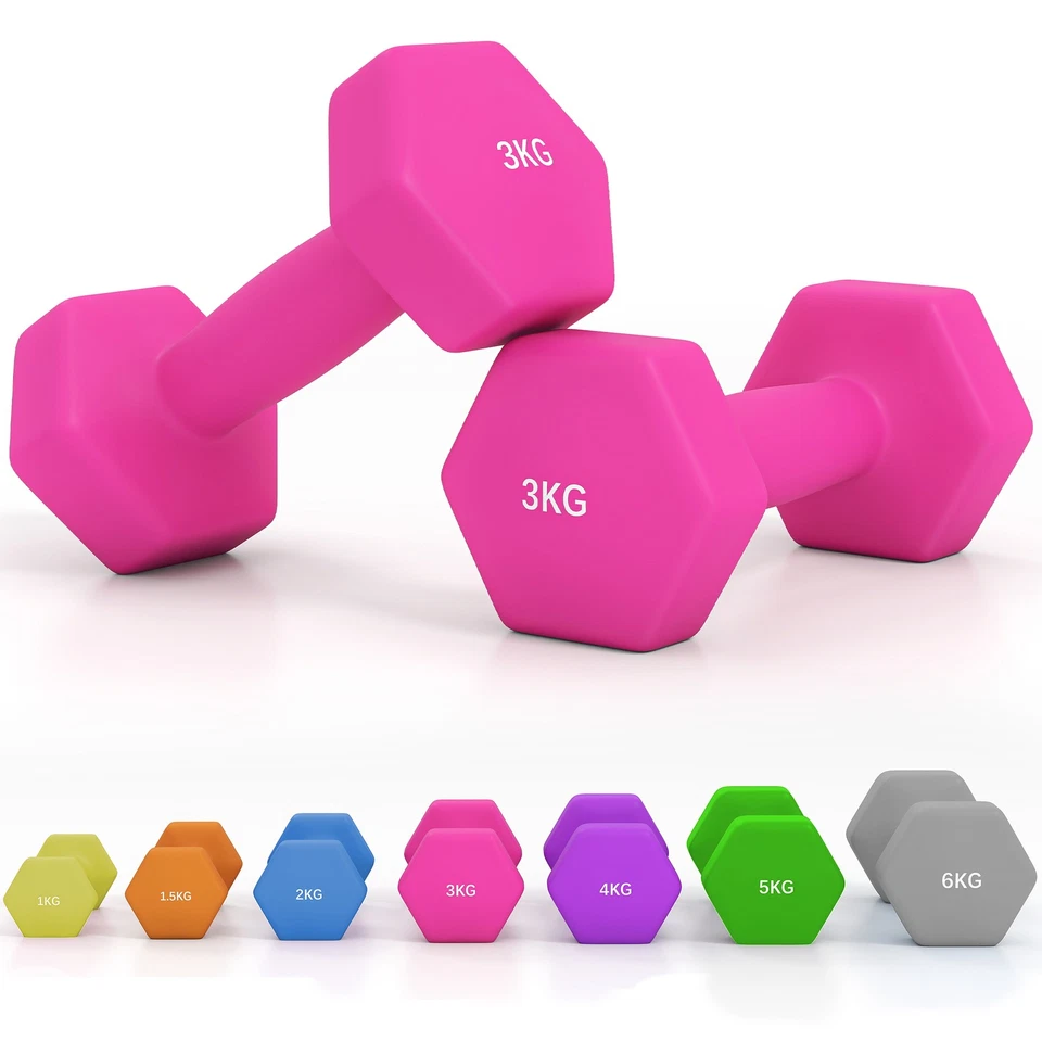 SPORTNOW Set of 2 Hexagonal Dumbbells Weights Pair, 2 x 3kg, Pink, Refurbished, photo 2 of 5