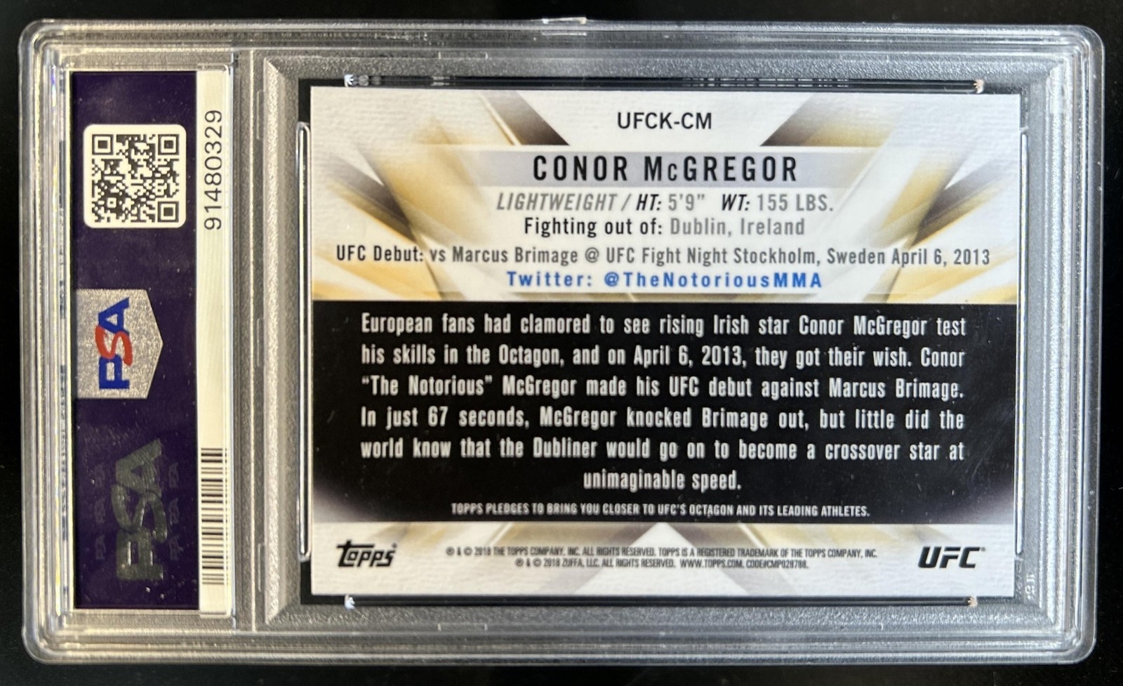2018 Topps Chrome UFC Conor McGregor Knockout #UFCK-CM PSA 10 GEM MINT view 2