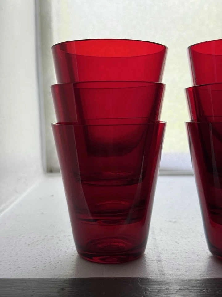 Set of 6 Kaj FRANCK KIMARA KARTIO Red Tumblers Glasses Nuutajarvi Notsjo Iitalla - Image 4 of 4