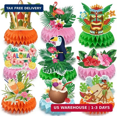 Luau Party Decorations - 9 PCS Hawaiian Honeycomb Table Centerpiece for Tiki and