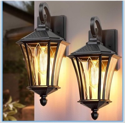 YSN 16'' Large Outdoor Wall Lights 2 Packs, Black Exterior Lighting Fixture O...