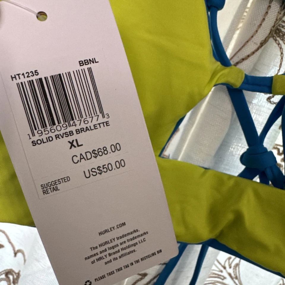 Traje de baño reversible de bikini Hurley Bralette azul verde precio de venta sugerido por el fabricante $50 Foto 3 de 4